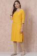 Yellow Cotton Straight Kurta image number 2